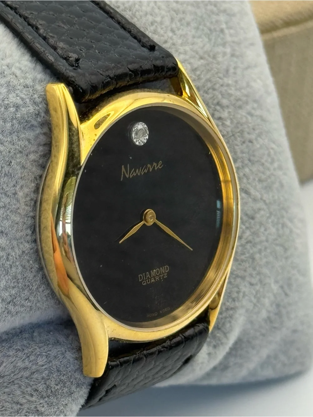 Navarre Gold Case Black Strap Blue Dial Diamond Quartz Watch